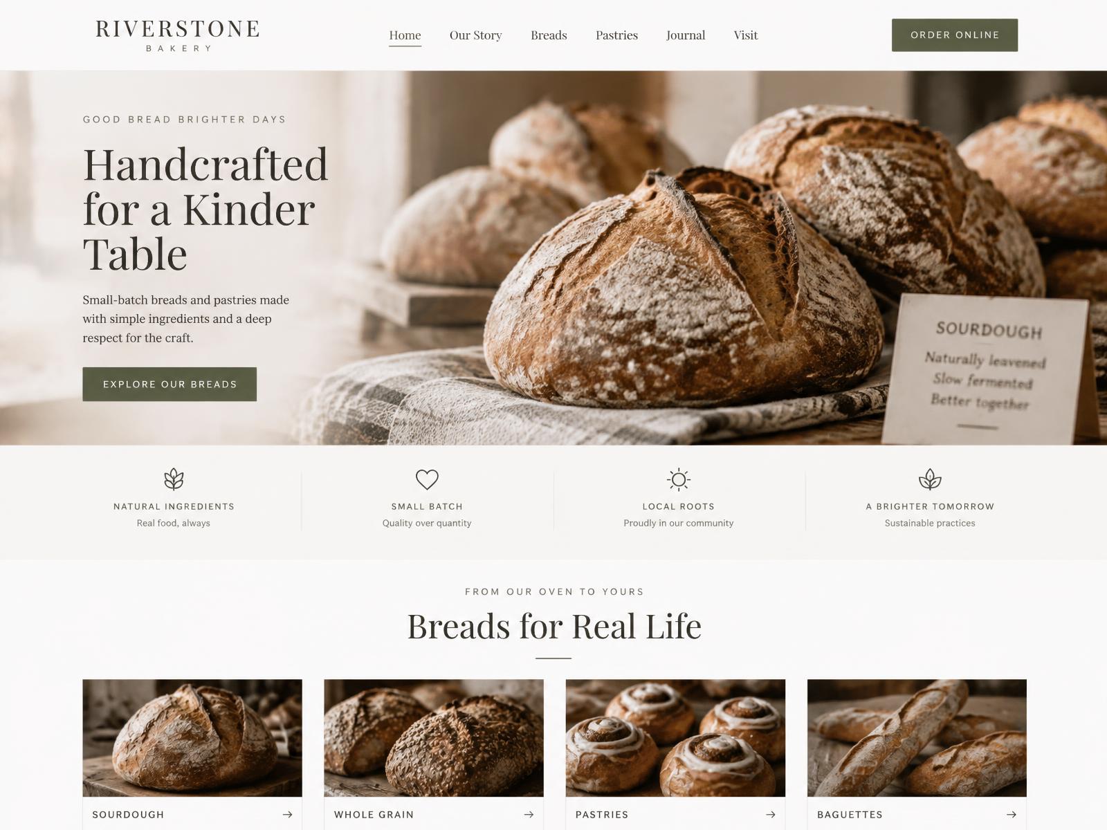 Page d'accueil du site d'une boulangerie artisanale
